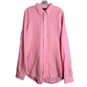 Ralph Lauren 100% Linen Button Down Shirt Mens XXL Pink Preppy Business Casual